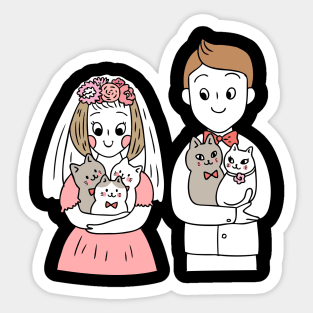 Wedding Couple Who Love Cats Sticker